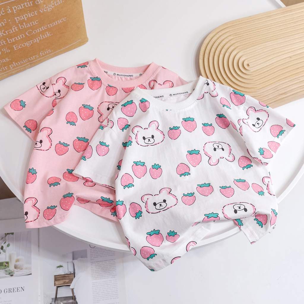 Áo Thun cotton Tay Ngắn Thời Trang Mùa Hè 2023 Phong Cách Hàn Quốc Cho Bé Gái