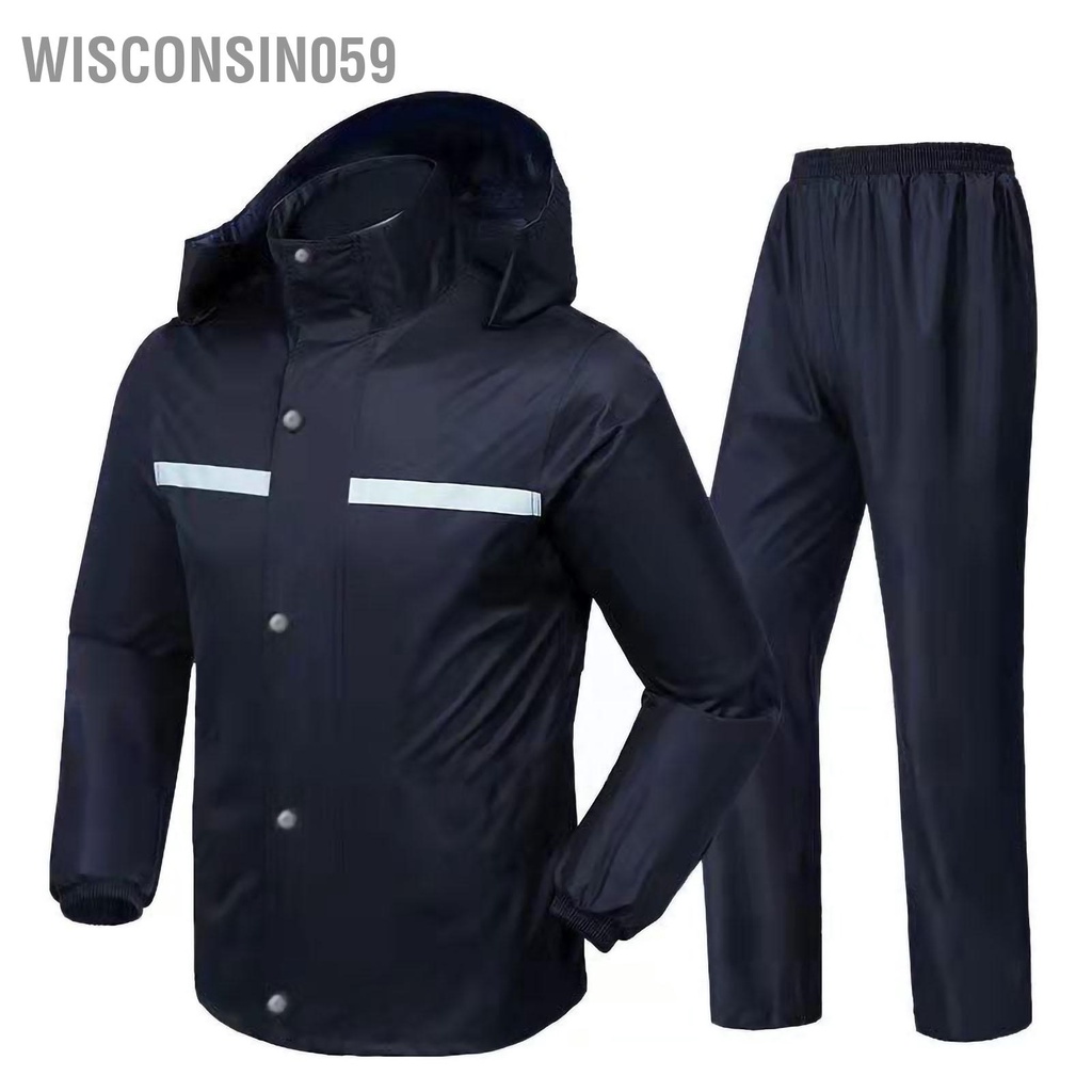 Wisconsin059 Bộ Áo Mưa Vải Oxford Loại Dày Xẻ Chống Thấm Nước Có Dải Phản Quang Cho Nam Nữ