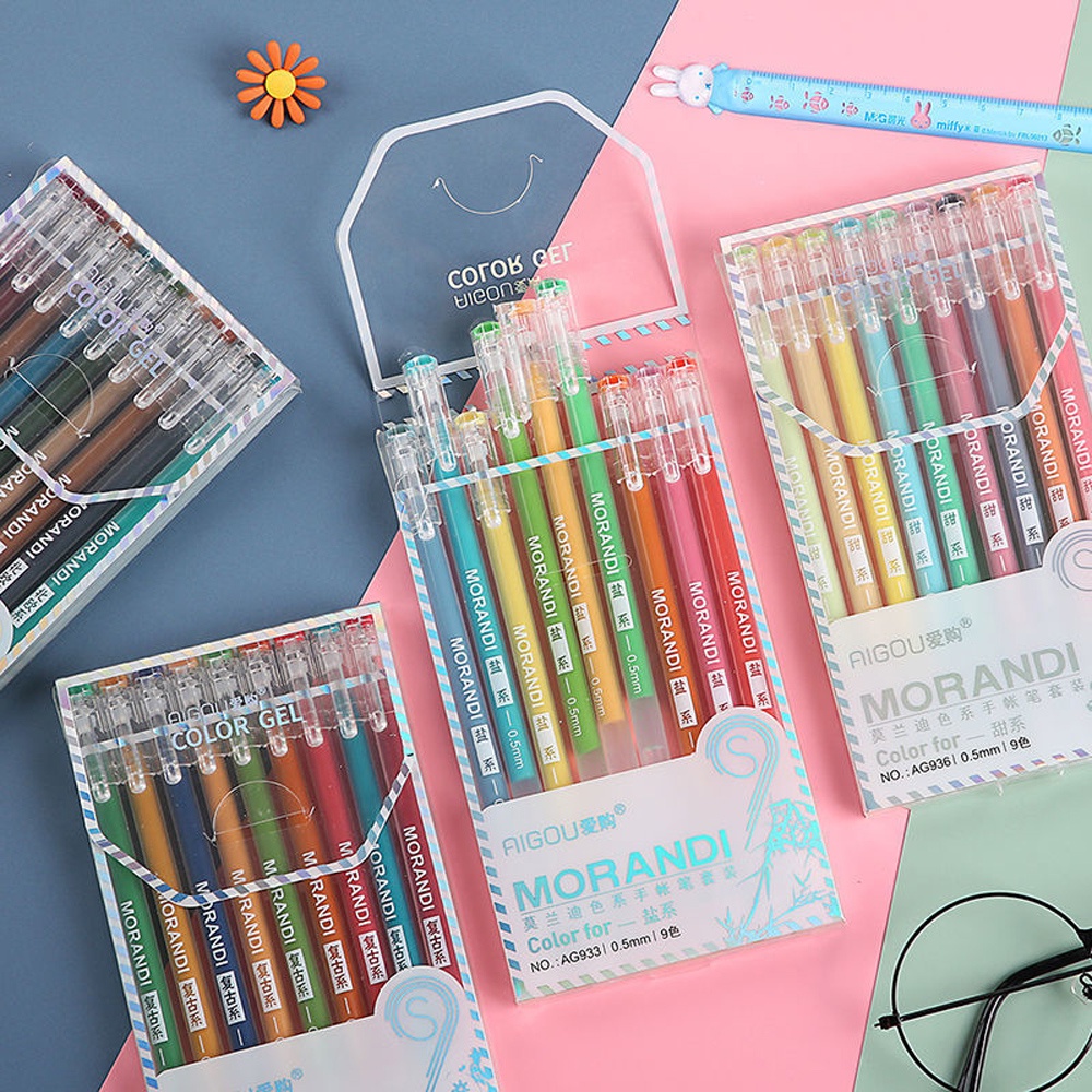 Set 9 Bút Bi Ngòi 0.5mm Nhiều Màu Sắc