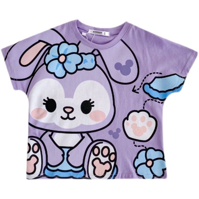 90-140cm Mùa hè Phong cách mới cho bé trai bé gái Áo ngắn tay Quần áo trẻ em Hoạt hình dễ thương Áo thun in họa tiết lớn dáng rộng hợp thời trang