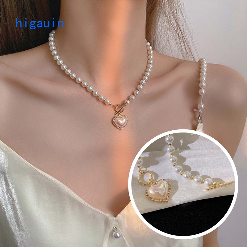 Vòng cổ Mặt Trái Tim Đính Ngọc Trai Nhân Tạo Thời Trang