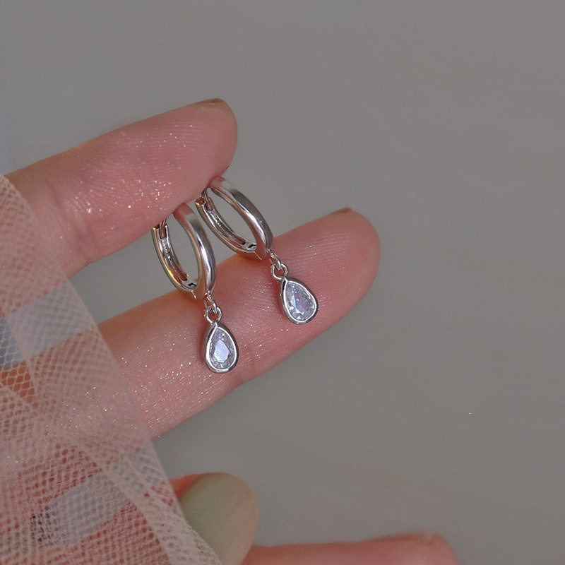 We flower Bông Tai Mạ Bạc 925 Hình Tròn Đính Đá Thời Trang Dành Cho Nữ