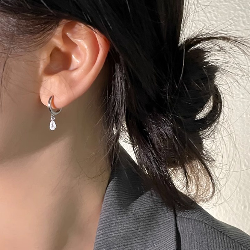 We flower Bông Tai Mạ Bạc 925 Hình Tròn Đính Đá Thời Trang Dành Cho Nữ