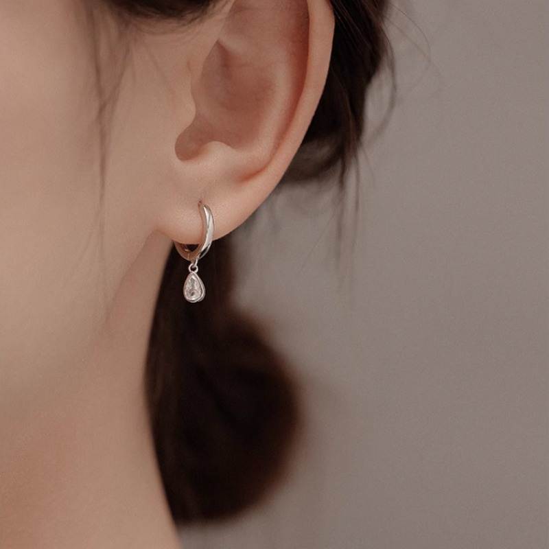 We flower Bông Tai Mạ Bạc 925 Hình Tròn Đính Đá Thời Trang Dành Cho Nữ