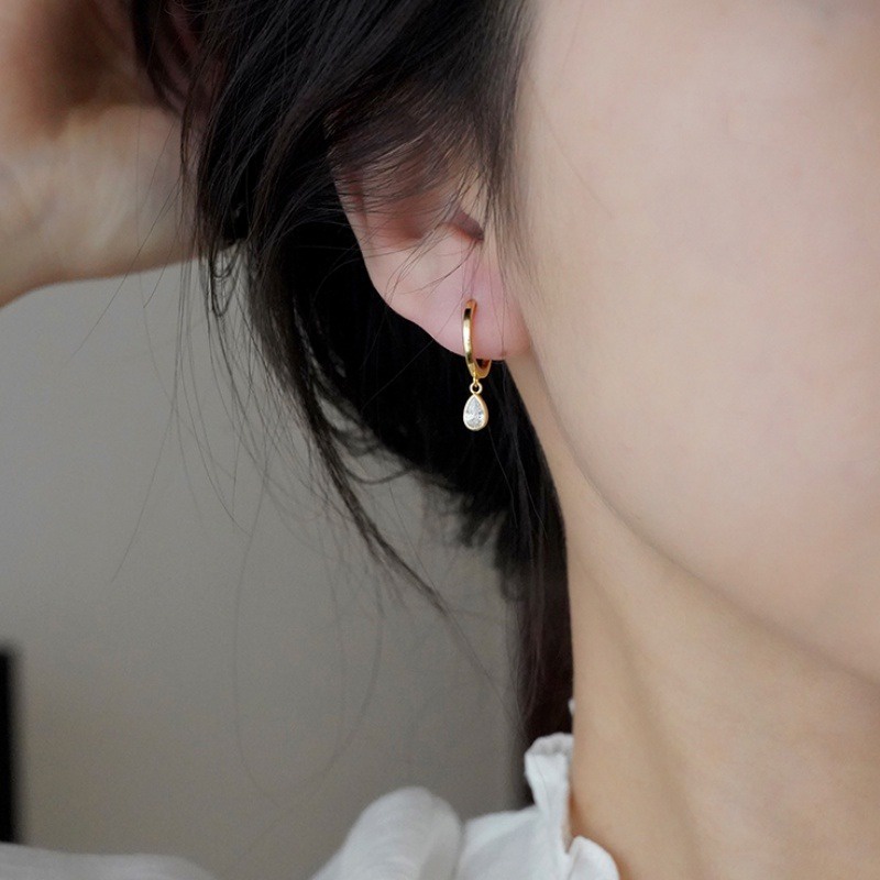 We flower Bông Tai Mạ Bạc 925 Hình Tròn Đính Đá Thời Trang Dành Cho Nữ