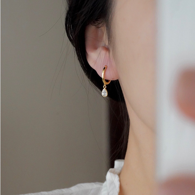 We flower Bông Tai Mạ Bạc 925 Hình Tròn Đính Đá Thời Trang Dành Cho Nữ