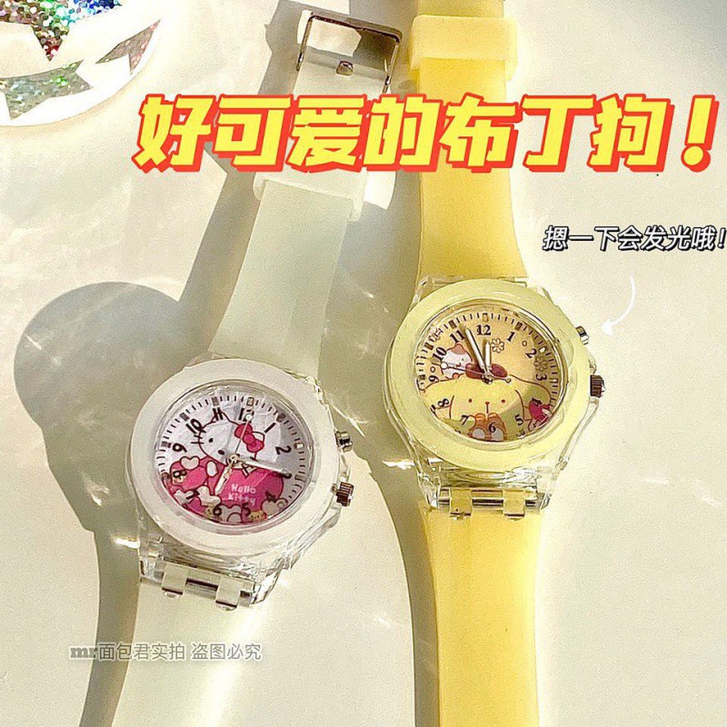 Kawaii Kuromi Cinnamoroll My Melody Pompom Purin Sanrio Đồng Hồ Hoạt Hình Dễ Thương Ánh Sáng Dạ Quang Đồng Hồ Sinh Viên Bé Gái Tặng-top3C01