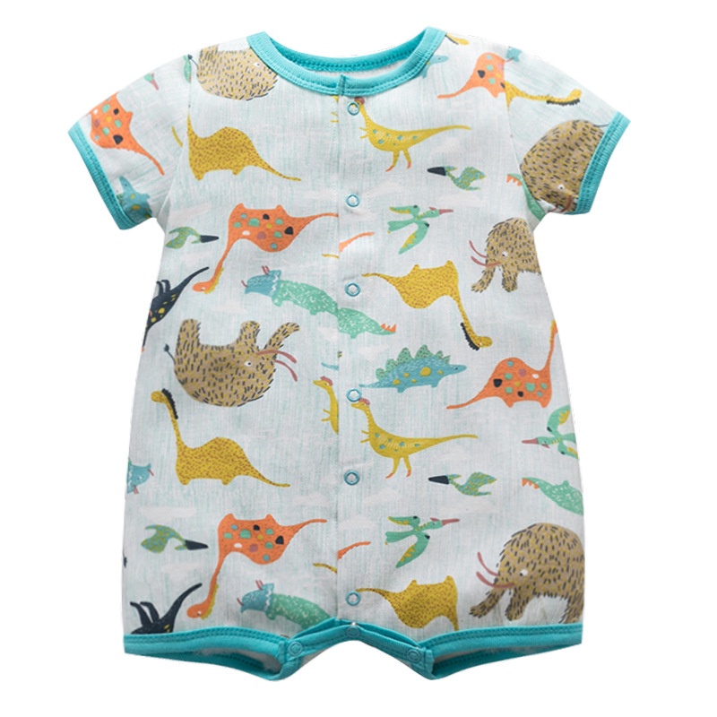 Bộ Áo Liền Quần Tay Ngắn In Hình Thú Hoạt Hình Dễ Thương Dành Cho Bé Trai Sơ Sinh