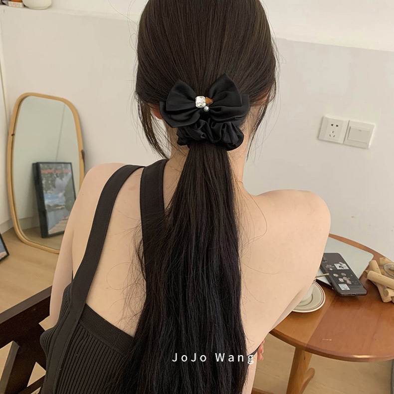 Dây Buộc Tóc Cao Su Co Giãn Màu Đen Hình Bướm Phong Cách Hàn Quốc