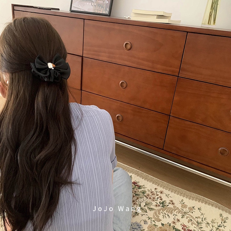 Dây Buộc Tóc Cao Su Co Giãn Màu Đen Hình Bướm Phong Cách Hàn Quốc