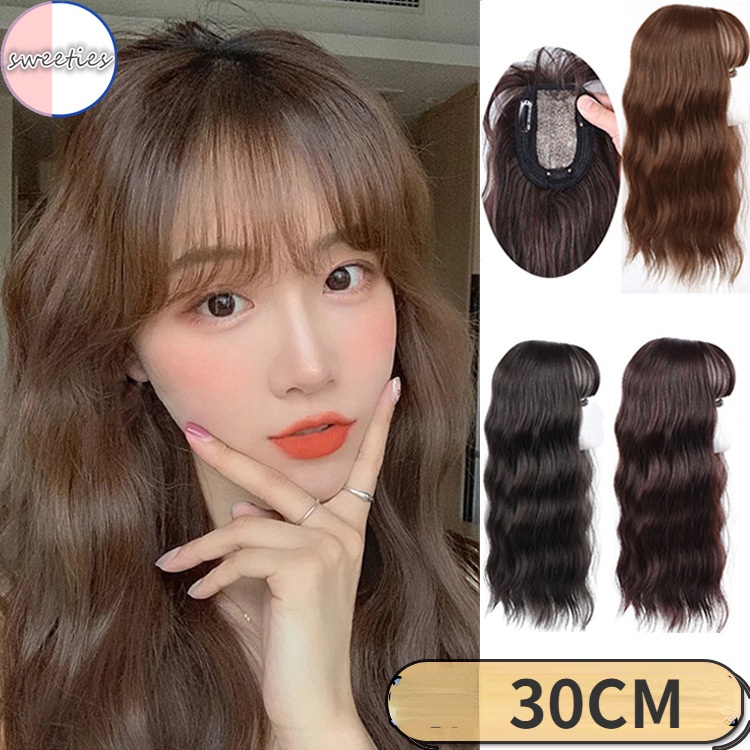 Phần Tóc Giả Dài 35cm Kiểu Gợn Sóng Nước Vô Hình Liền Mạch Che Phủ Tóc Trắng