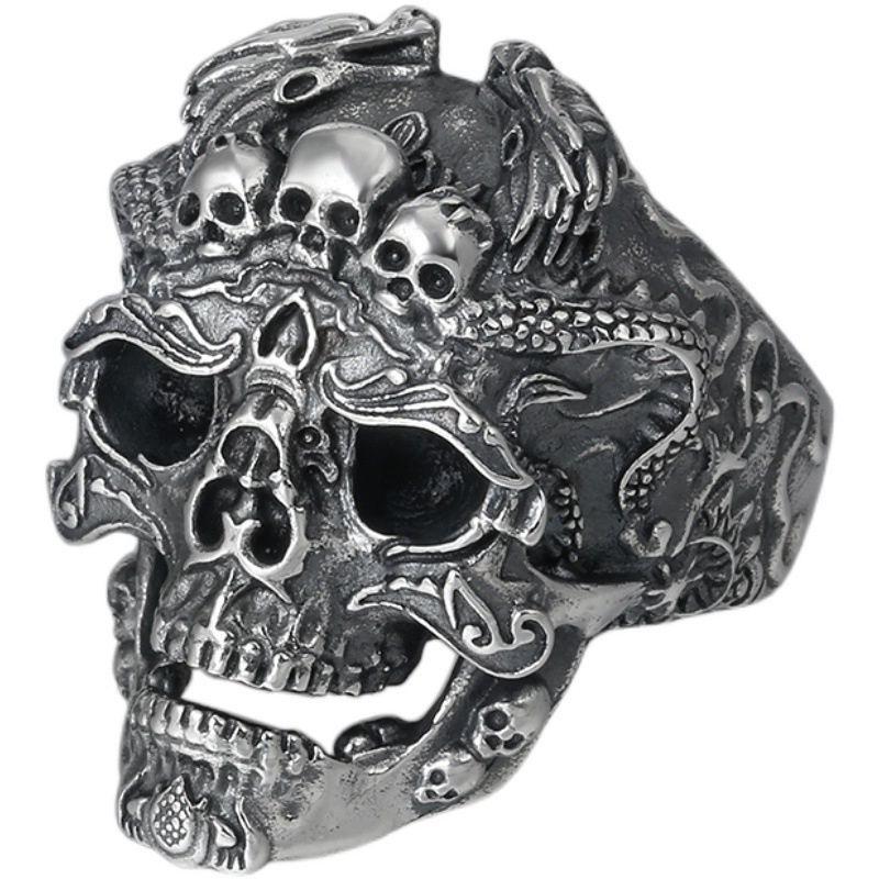 Nhẫn Hở Hình Đầu Lâu Bằng Thép Không Gỉ Phong Cách gothic Thời Trang Cho Nam