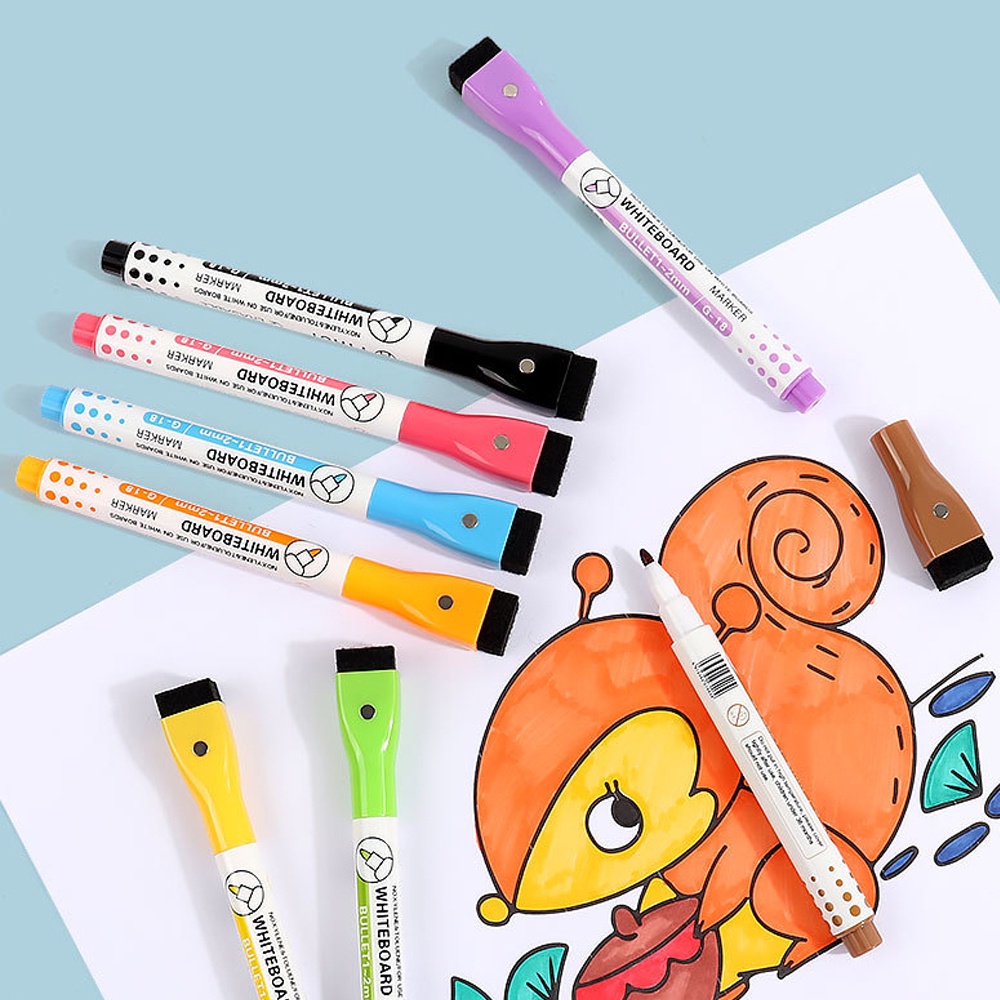 Bút Lông Viết Bảng Trắng Nam Châm / Bút Lông Khô / Bút Lông Viết Bảng Màu Sắc Nghệ Thuật Cho Trẻ Em 8 Màu / Bút Lông Mực Có Thể Xóa Được