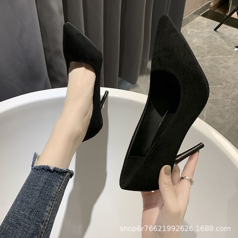 Đen Giày Cao Gót Mũi Nhọn Thời Trang Mùa Thu 2023 Dành Cho Nữ