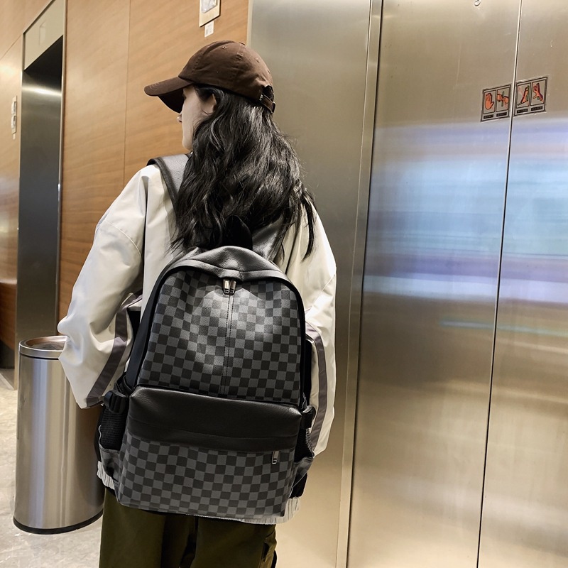 Ba Lô Da Họa Tiết Sọc Caro Phong Cách Âu Mỹ Thời Trang Đường Phố Cho Nam Và Nữ