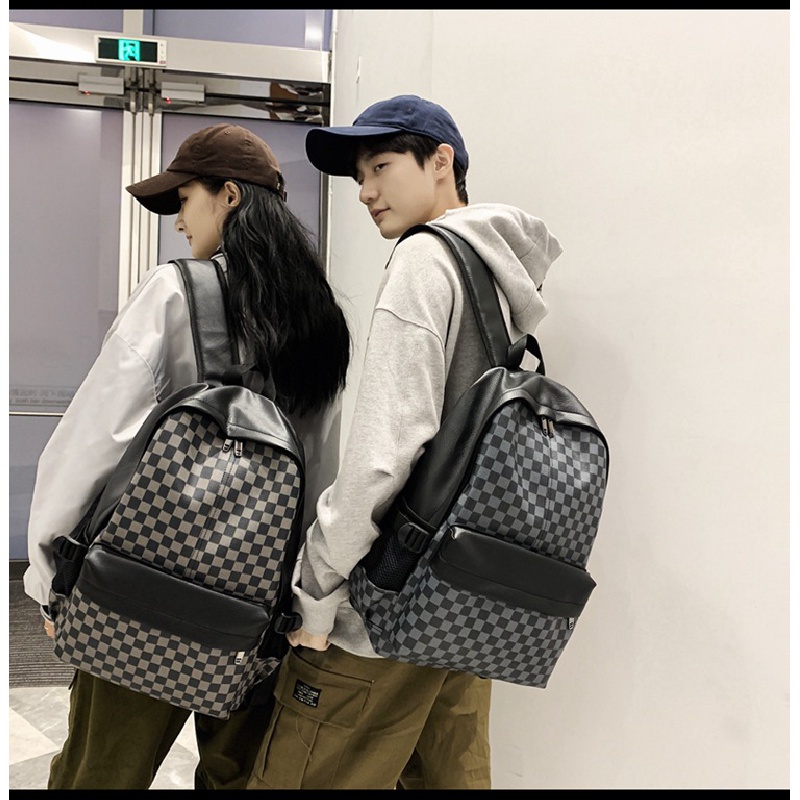Ba Lô Da Họa Tiết Sọc Caro Phong Cách Âu Mỹ Thời Trang Đường Phố Cho Nam Và Nữ