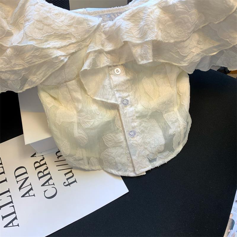 Áo Sơ Mi Ngắn Ôm Ngực Tay Áo Cánh Tiên In Hoa Nhún Bèo Kiểu Nhật Bản Ngọt Ngào Thời Trang Mùa Hè Dành Cho Bạn Nữ