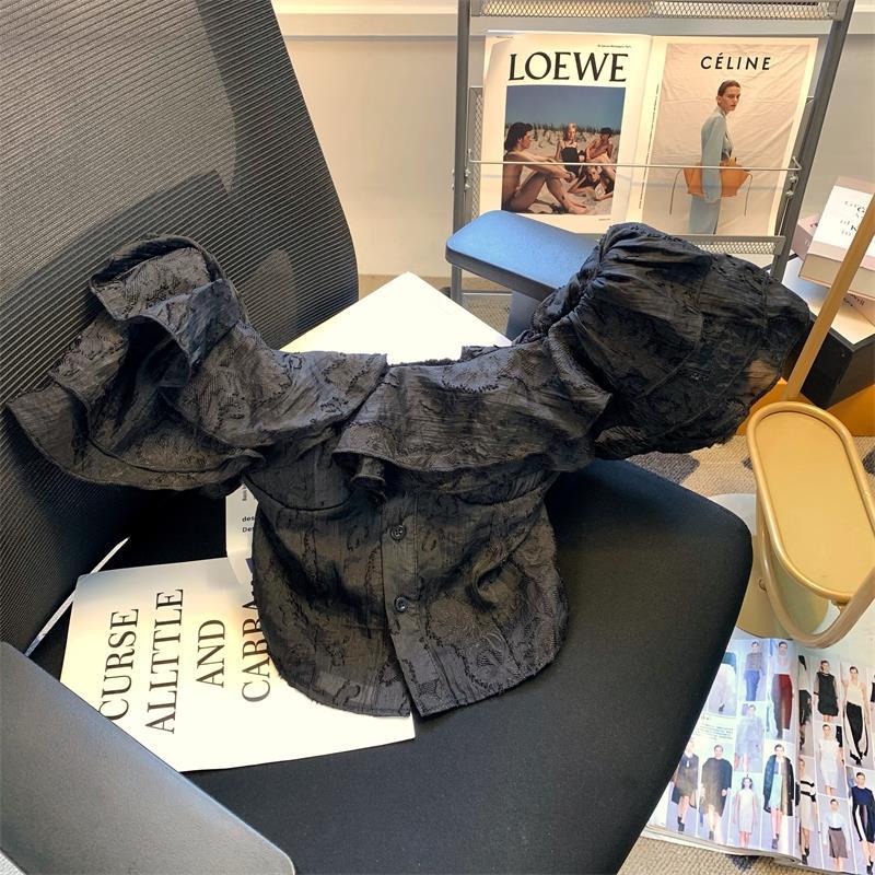 Áo Sơ Mi Ngắn Ôm Ngực Tay Áo Cánh Tiên In Hoa Nhún Bèo Kiểu Nhật Bản Ngọt Ngào Thời Trang Mùa Hè Dành Cho Bạn Nữ