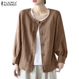 Zanzea áo khoác tay dài cổ tròn có túi phong cách hàn quốc cho nữ
