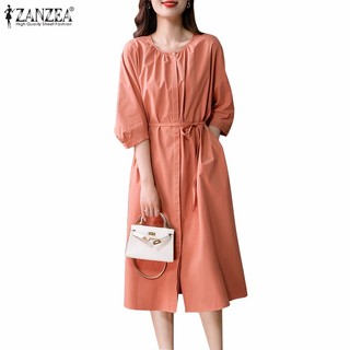 Zanzea Đầm Cổ Tròn Tay Lỡ Xếp Ly Thời Trang Hàn Quốc Xinh Xắn Cho Nữ