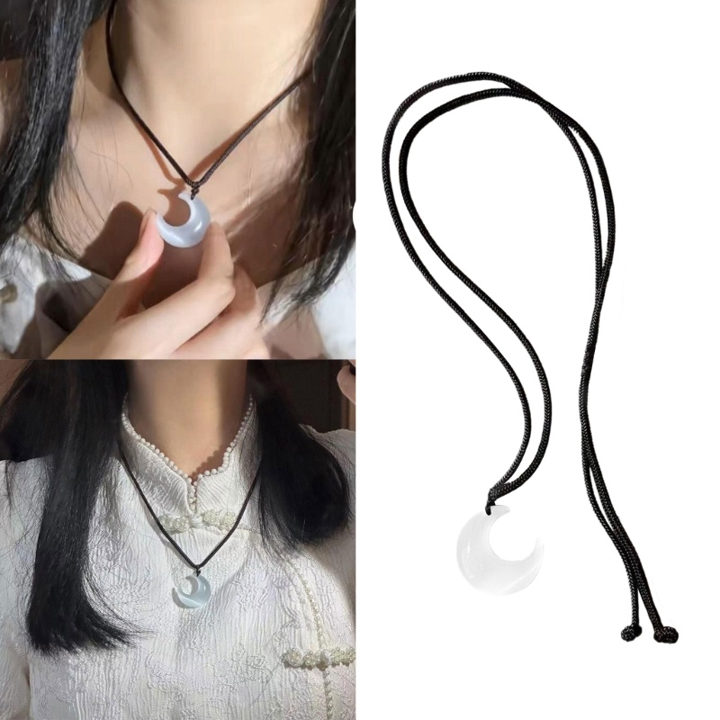 ✿ Vòng Cổ choker Dây Đen Mặt Trăng Khuyết Đính Đá Pha Lê