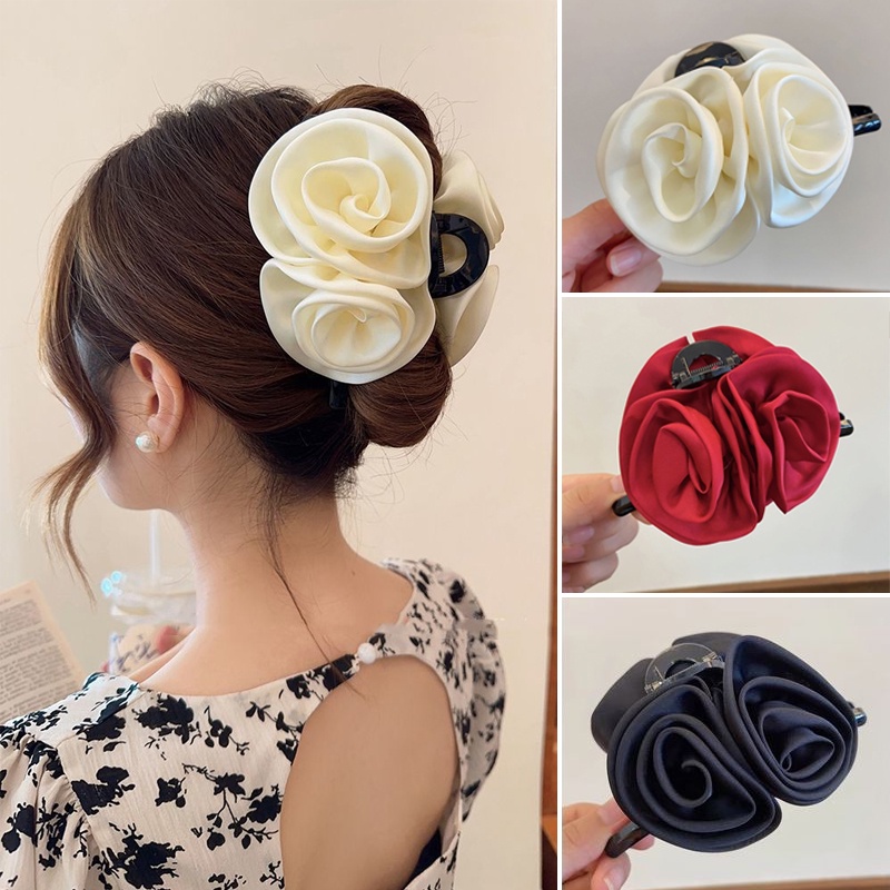 Haimeikang Mới Kẹp Tóc Hoa Hồng Bằng Nhựa satin Màu Trơn Thời Trang Cho Nữ