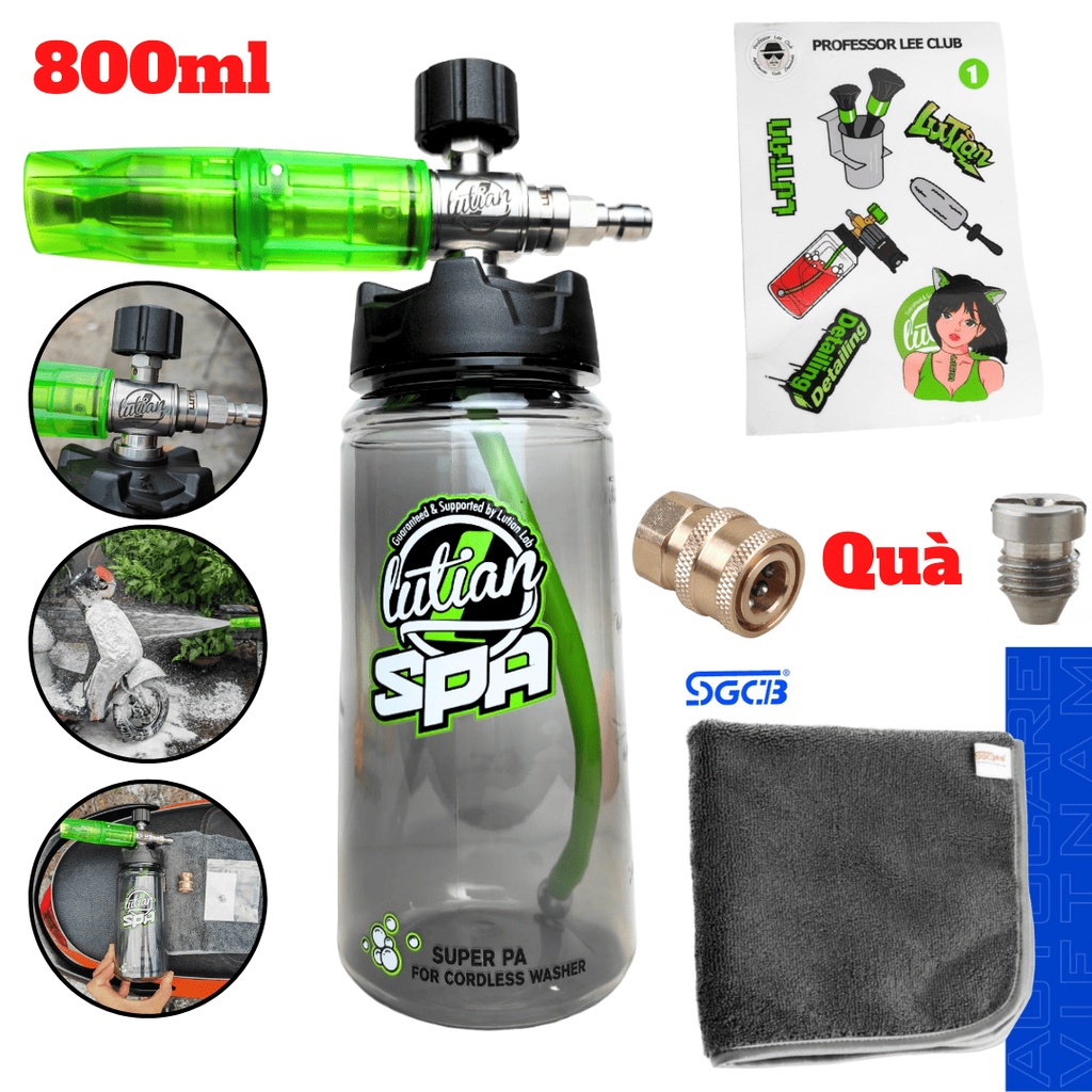 Bình Phun Bọt Tuyết Máy Rửa Xe Chính Hãng Lutian Super PA Metallic Foam Cannon Kèm Quà 4 Món