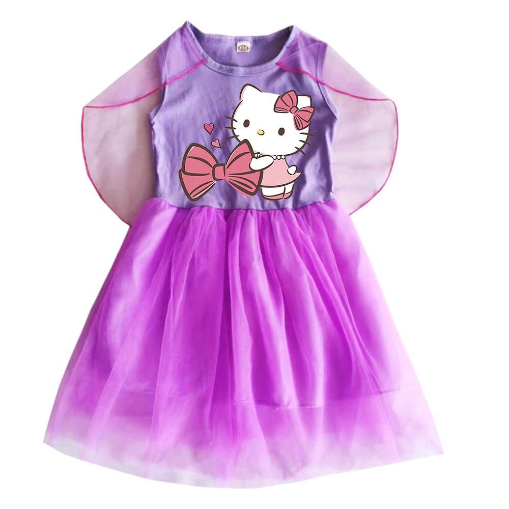 Hello kitty Đầm cotton Kèm Khăn Choàng Dễ Thương Cho Bé Gái 2-12 Tuổi