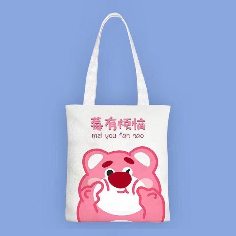 Elacent Túi Xách canvas Họa Tiết Gấu Dâu Tây Dễ Thương