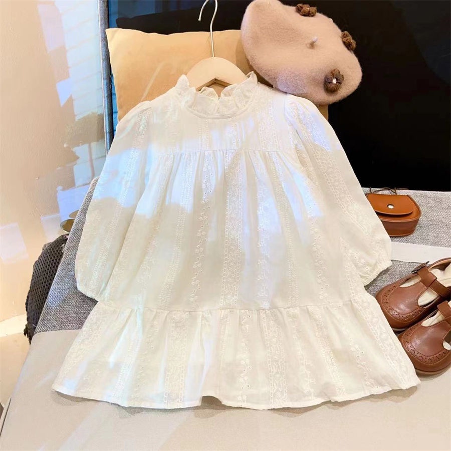 Đầm Công Chúa Tay Dài Phối Ren Dáng Rộng Phong Cách Hàn Quốc Thời Trang Mùa Thu Hàng Mới Dành Cho Bé Gái