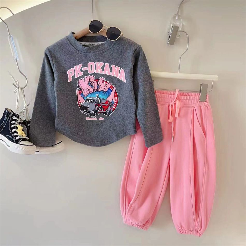 Set Áo Thun Tay Dài Và Quần Dài Phong Cách Mới Dành Cho Bé Gái