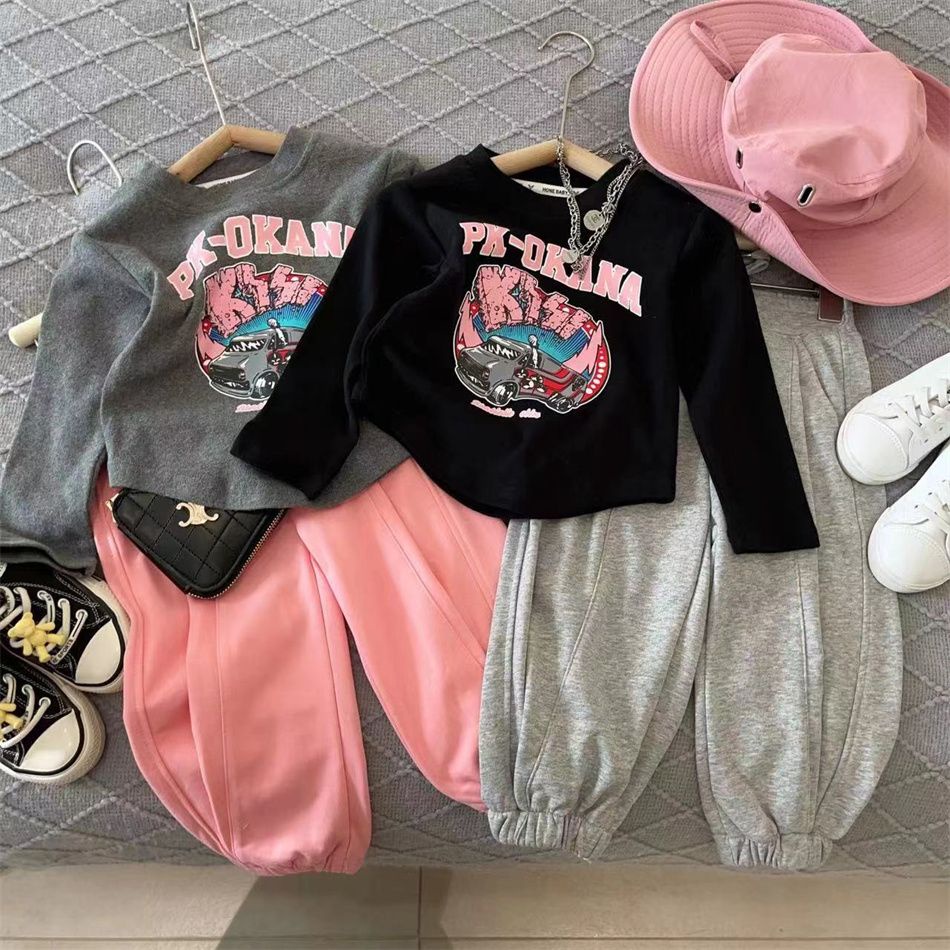 Set Áo Thun Tay Dài Và Quần Dài Phong Cách Mới Dành Cho Bé Gái