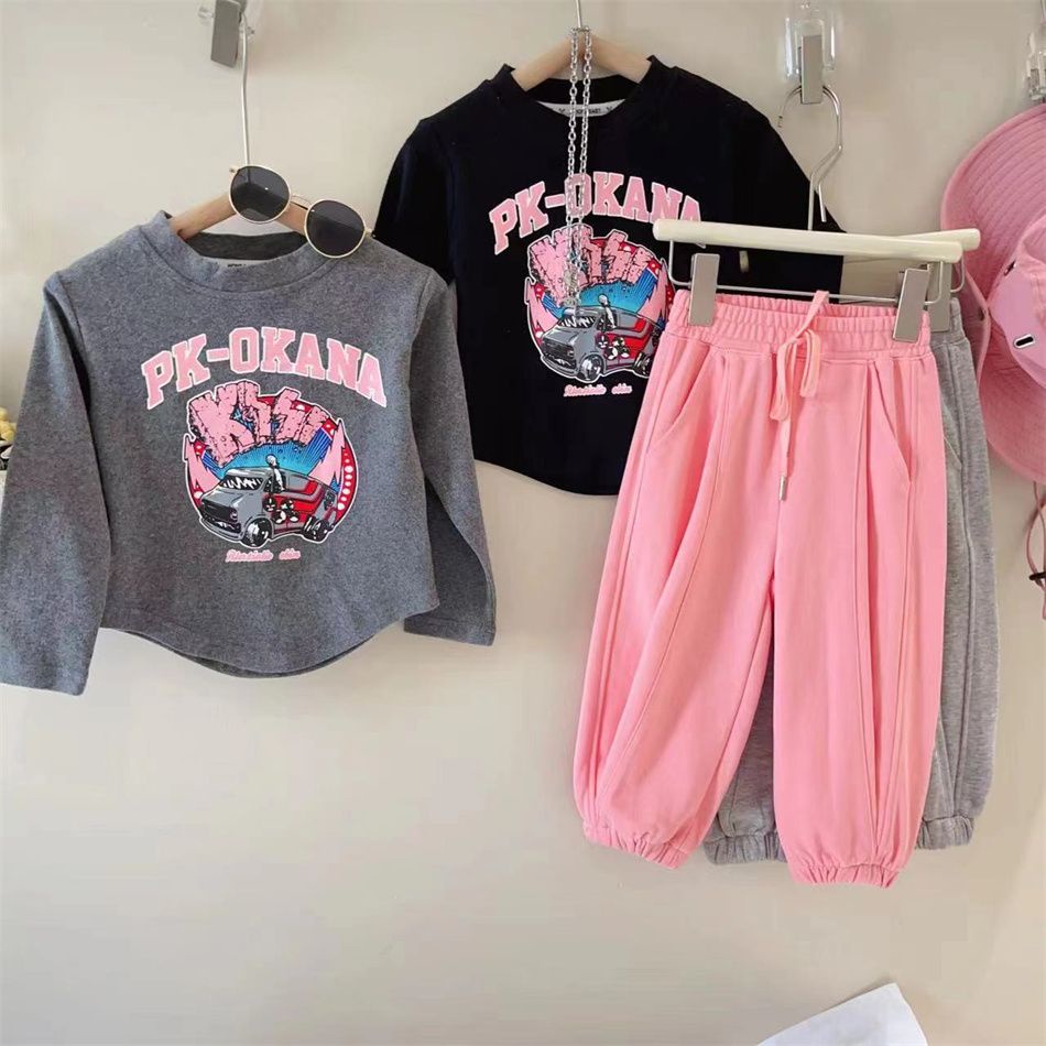 Set Áo Thun Tay Dài Và Quần Dài Phong Cách Mới Dành Cho Bé Gái