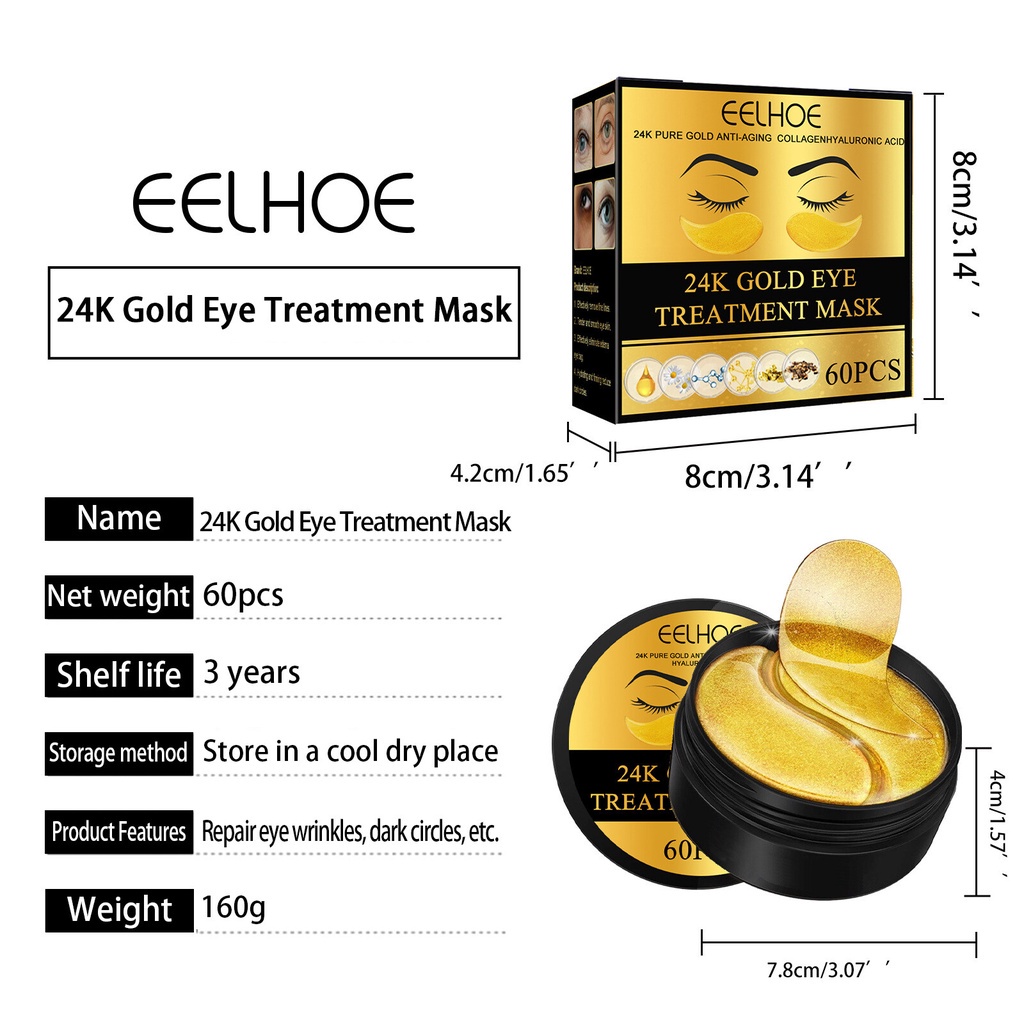 Mặt Nạ Collagen EELHOE Vàng 24K Gel Dưỡng Ẩm Tự Nhiên, Loại Bỏ Quầng Thâm Mắt, Chống Lão Hóa hiệu quả - Loki Care