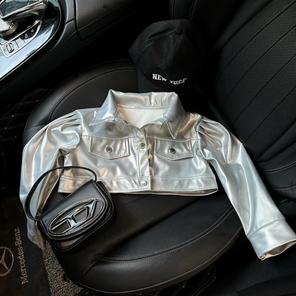 10-30kg Set 2ct váy body đen + áo khoác bạc siêu xịn xò cho bé, set đồ sành điệu cho bé gái, áo khoác da cho bé gái