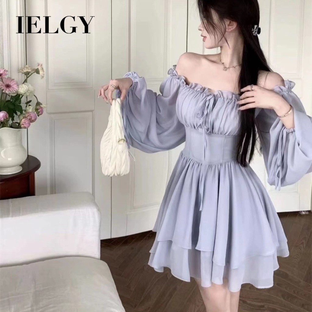 Ielgy Đầm Trễ Vai Dáng Chữ A Thời Trang Mùa Thu Cho Nữ
