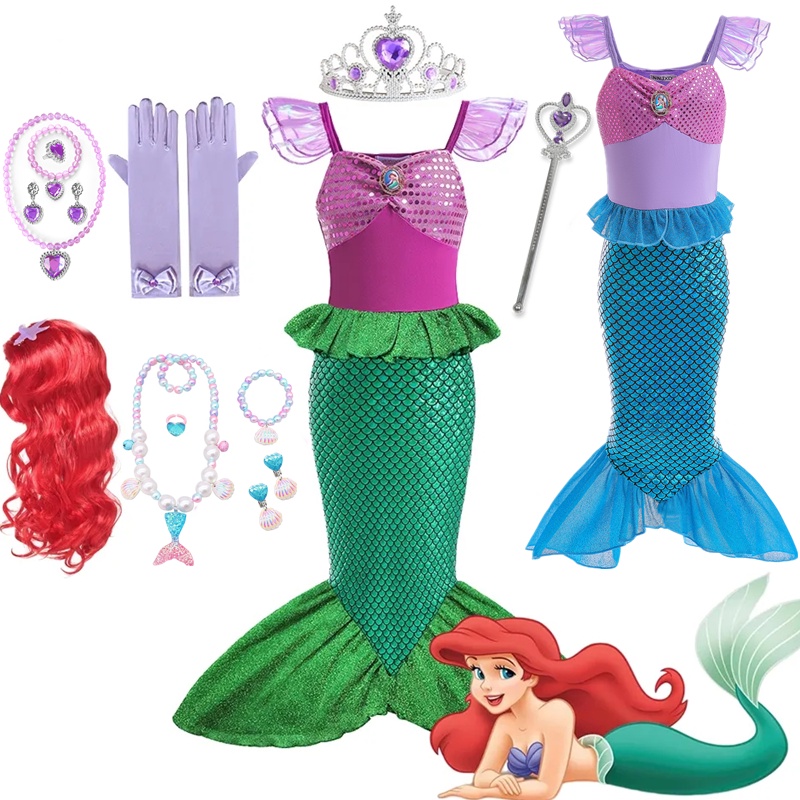 DISNEY Trang Phục Hóa Trang Nàng Tiên Cá ariel / Nàng Tiên Cá Nhân Dịp halloween Cho Bé Gái