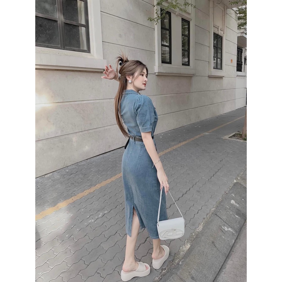 VÁY ĐI CHƠI, VÁY SƠ MI JEAN ÔM BODY KÈM KHĂN KÈM ĐAI CỰC HOT
