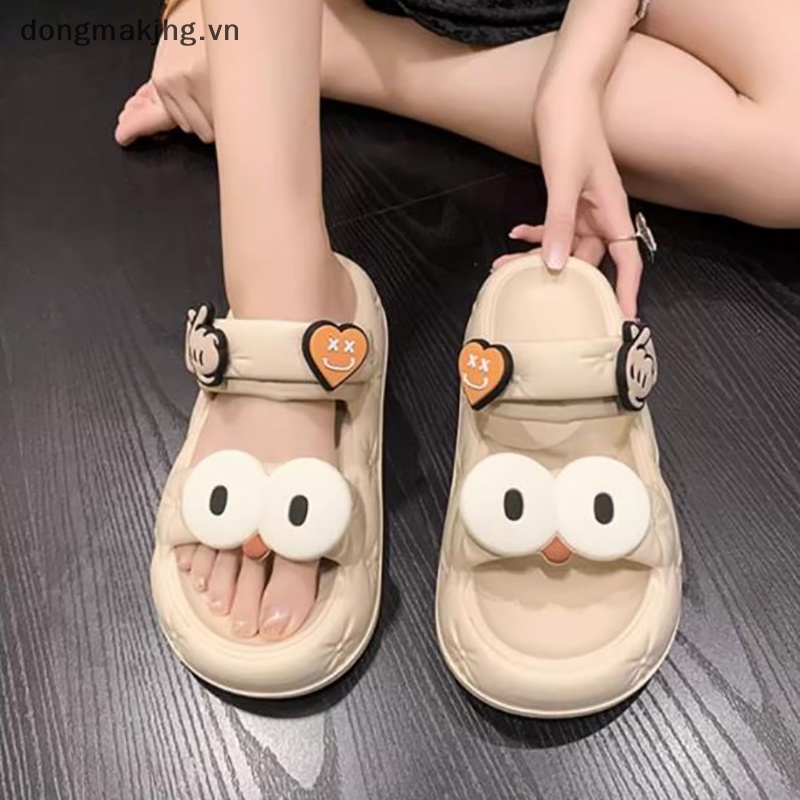 Dép Đế Dày Thoáng Khí Chống Trượt In Hình Chú Chó Mắt To Dễ Thương Cho Nữ