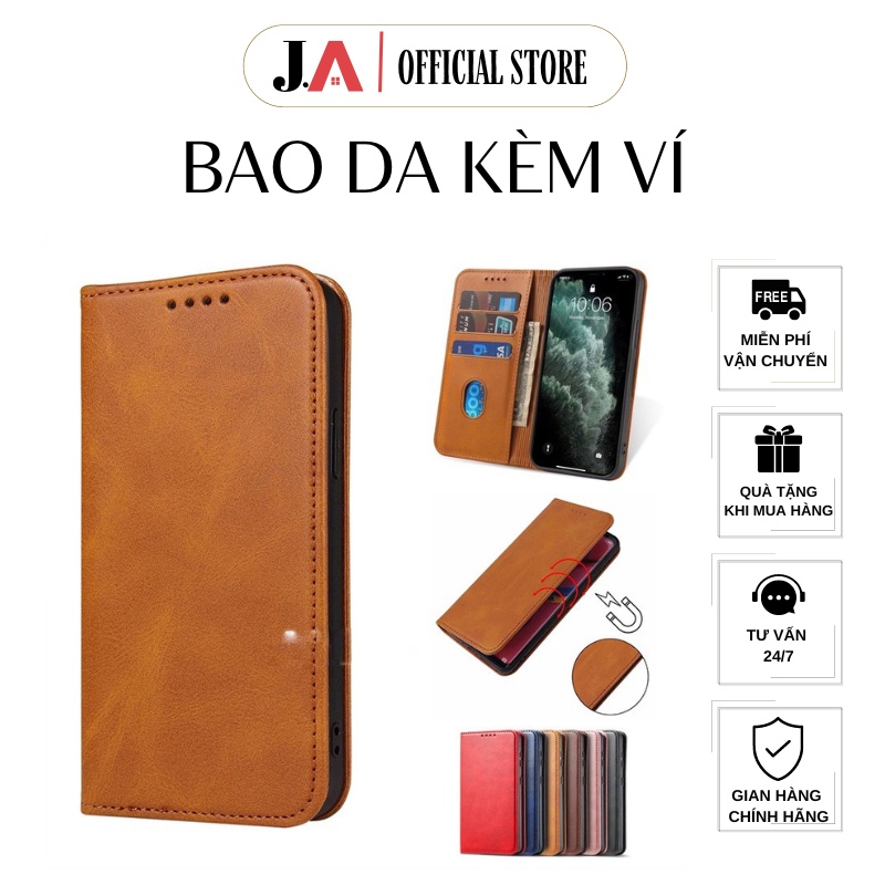 Bao Da cho ip Kèm Ví Cùng 3 Ngăn Đựng Thẻ Chất Lượng Cao - J.A OFFICIAL STORE