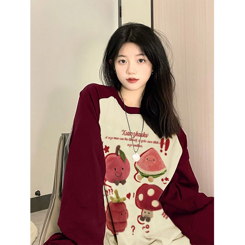 Áo Thun Tay Dài 100% cotton In Họa Tiết Thời Trang Hàn Quốc Cho Nữ