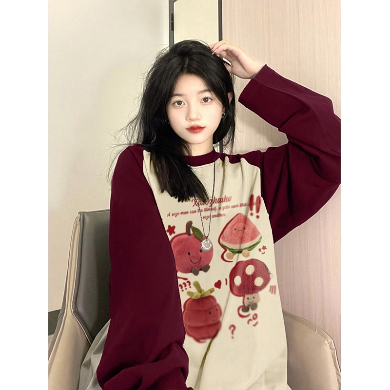 Áo Thun Tay Dài 100% cotton In Họa Tiết Thời Trang Hàn Quốc Cho Nữ