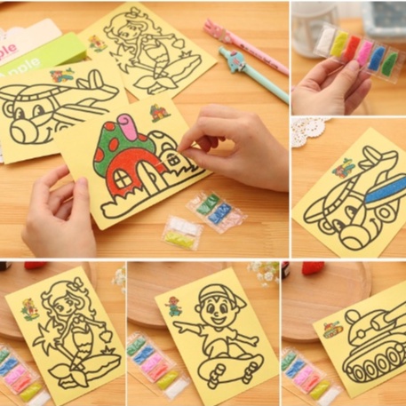 Tranh cát nhiều màu cho bé thỏa sức sáng tạo, Tranh cát tập tô màu kích thước 12cm x 9cm
