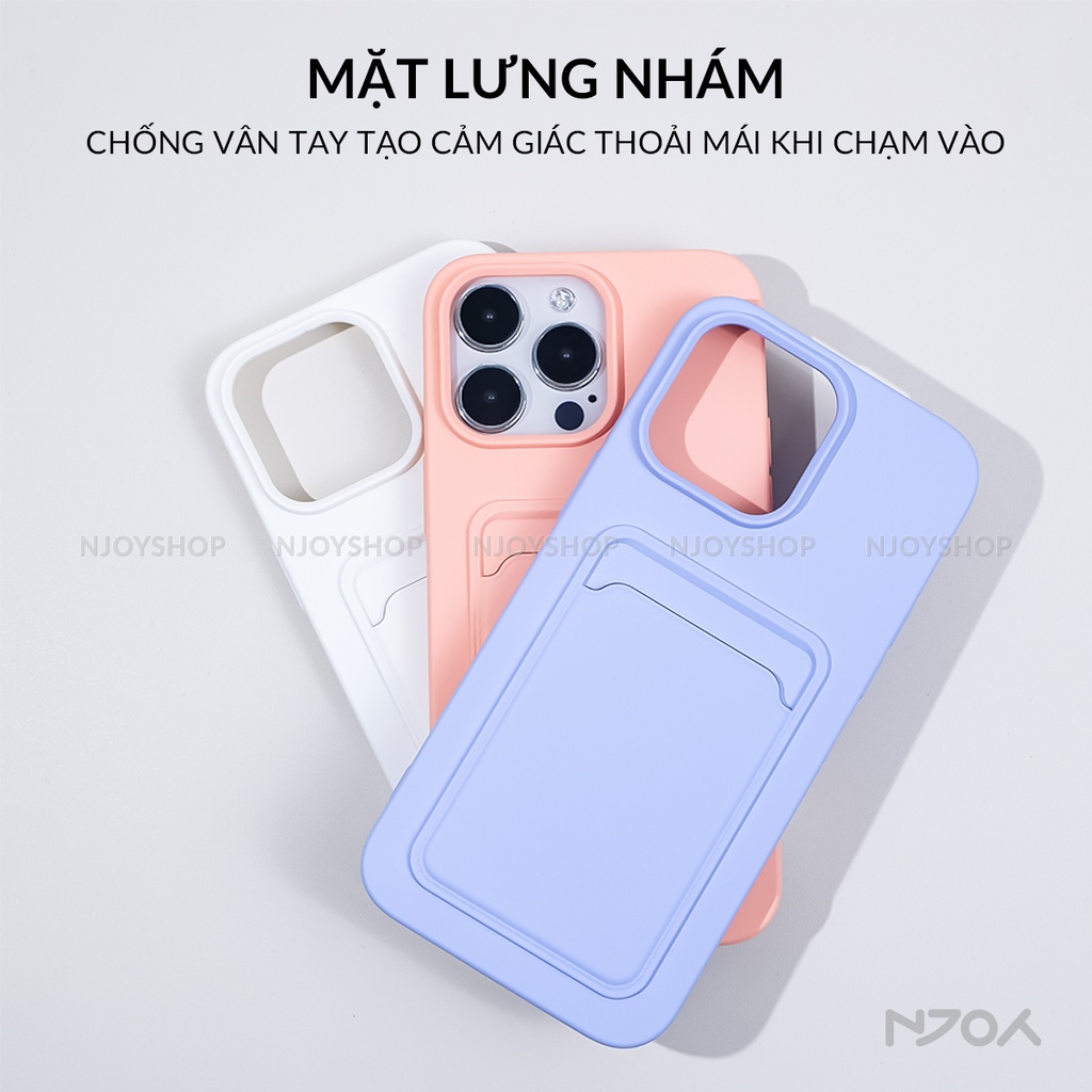 Ốp Điện Thoại Silicon Dẻo Có Ngăn Đựng Thẻ Lưng Nhám Màu Đen Tím Hồng cho Dt iPhone 11 12 13 14 15 Pro Max Njoyshop