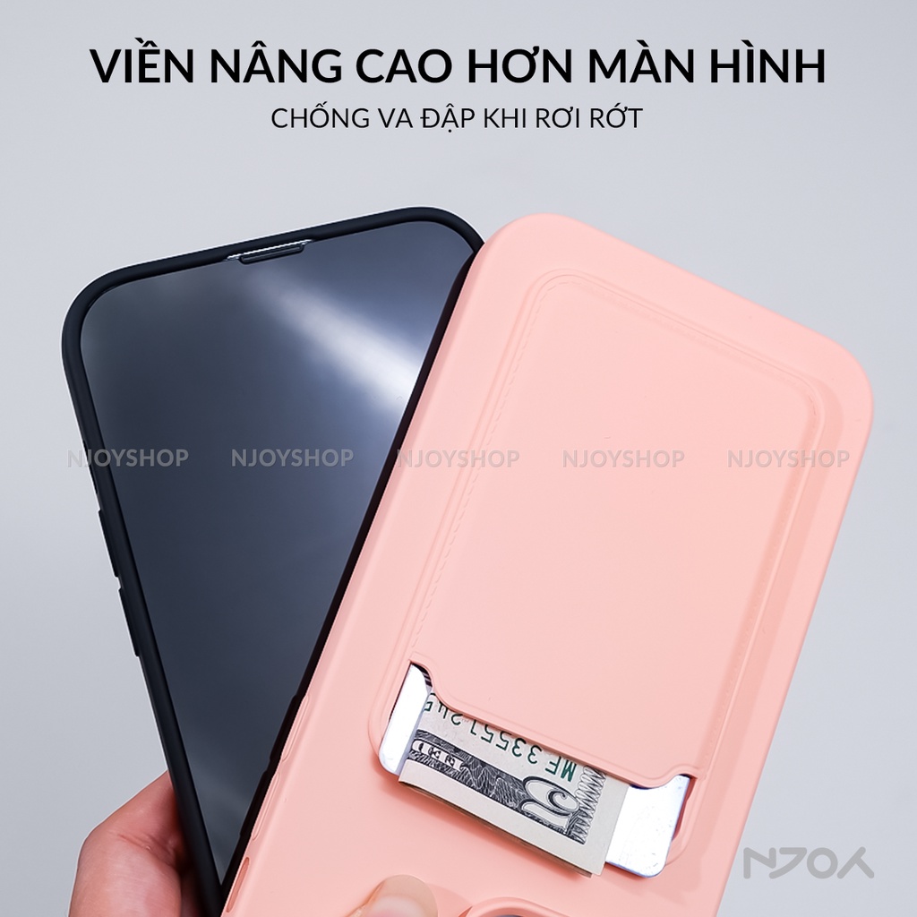 Ốp Điện Thoại Silicon Dẻo Có Ngăn Đựng Thẻ Lưng Nhám Màu Đen Tím Hồng cho Dt iPhone 11 12 13 14 15 Pro Max Njoyshop