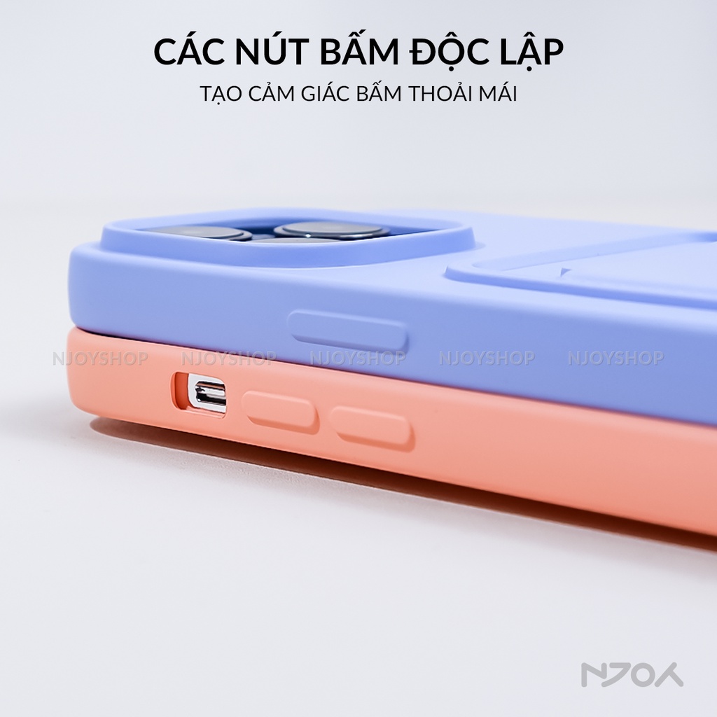 Ốp Điện Thoại Silicon Dẻo Có Ngăn Đựng Thẻ Lưng Nhám Màu Đen Tím Hồng cho Dt iPhone 11 12 13 14 15 Pro Max Njoyshop