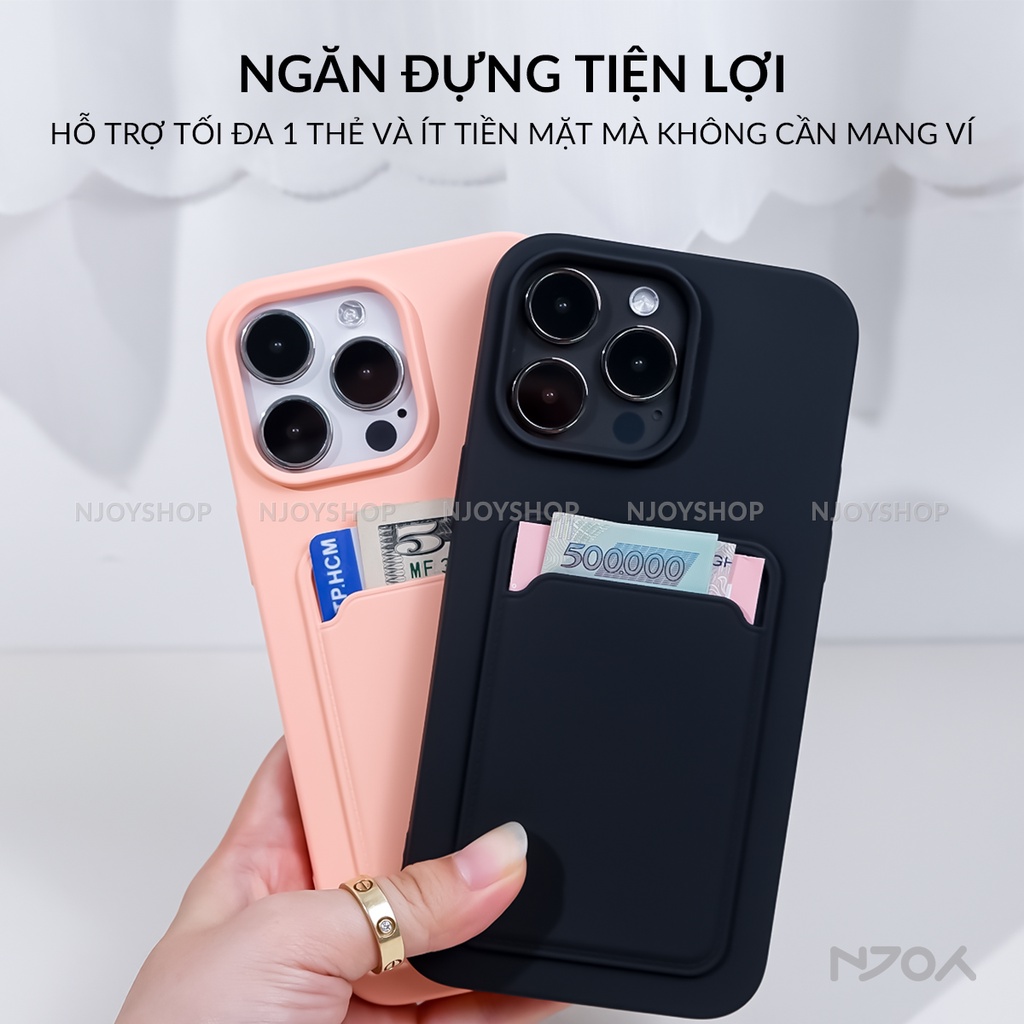 Ốp Điện Thoại Silicon Dẻo Có Ngăn Đựng Thẻ Lưng Nhám Màu Đen Tím Hồng cho Dt iPhone 11 12 13 14 15 Pro Max Njoyshop