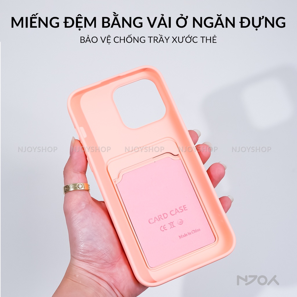 Ốp Điện Thoại Silicon Dẻo Có Ngăn Đựng Thẻ Lưng Nhám Màu Đen Tím Hồng cho Dt iPhone 11 12 13 14 15 Pro Max Njoyshop