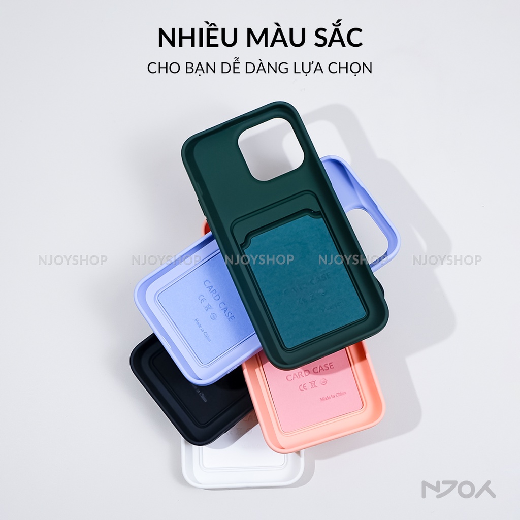 Ốp Điện Thoại Silicon Dẻo Có Ngăn Đựng Thẻ Lưng Nhám Màu Đen Tím Hồng cho Dt iPhone 11 12 13 14 15 Pro Max Njoyshop