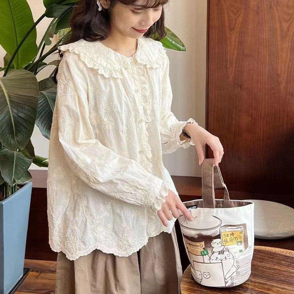 Dalton Túi Xách Vải canvas Cỡ Lớn In Hình Mèo Hoạt Hình Phong Cách Hàn Quốc